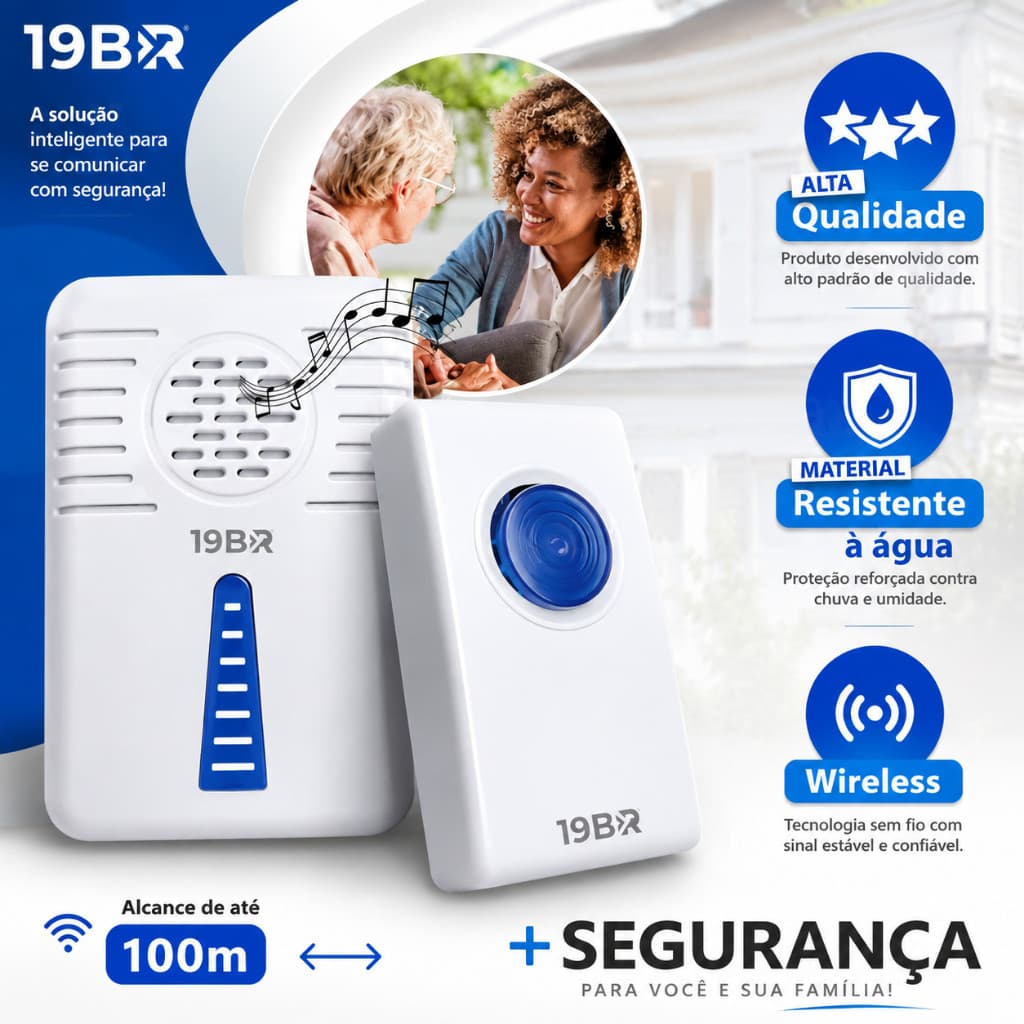 Campainha Sem Fio Wireless 100m À Prova D'Água Residencial Comercial Alta Qualidade Fácil Instalação