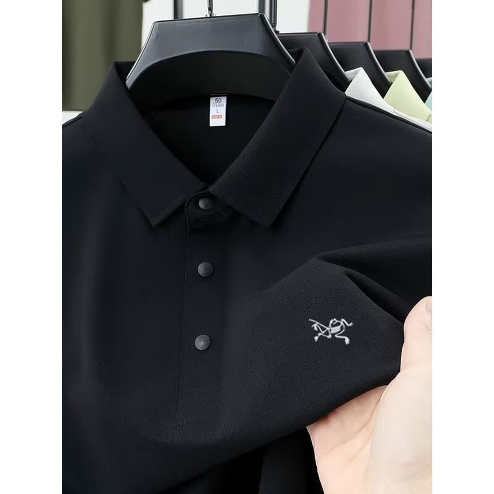 Único bordado negócios verão masculino camisa POLO de manga curta lapela bordado luz luxo Casual All-Match na moda topo