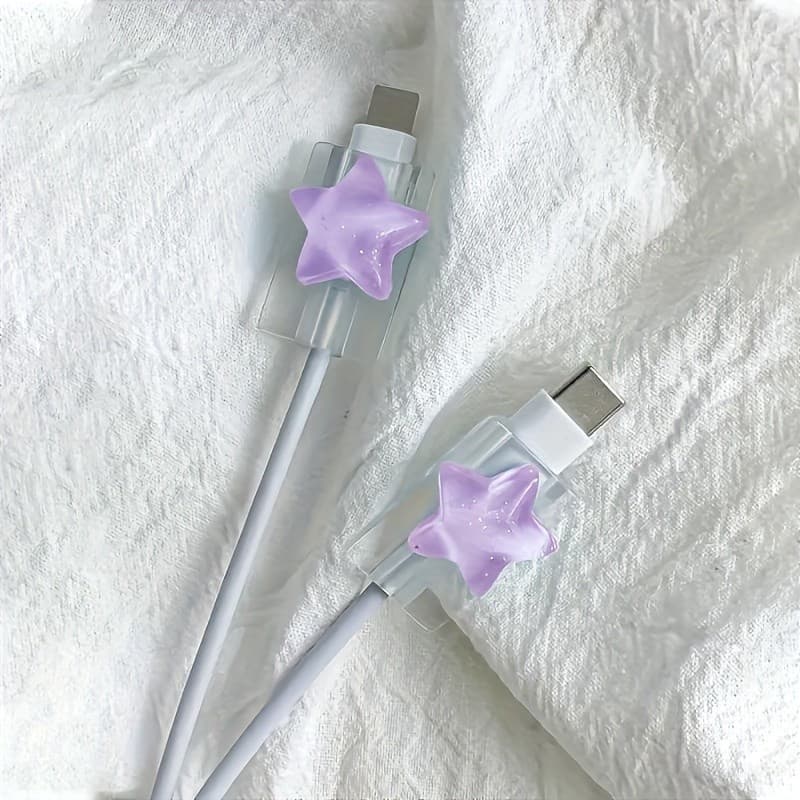 INS Roxo Estrelas Mudança Clara Carregador Protetor Capa Linha Protetores Organizador Enrolador Bonito Acessórios