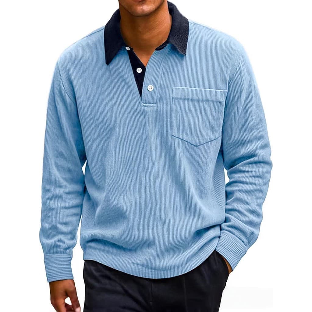 Europeu americano outono inverno novo estilo lapela masculino Retro veludo botão bolso cor combinando Casual camisa Polo