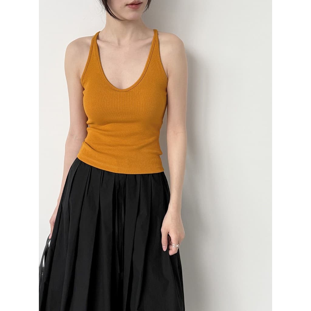 Laranja simples High-End peito almofada de uma peça sem mangas pequena camisola feminina 2026 novo estilo bonito volta i