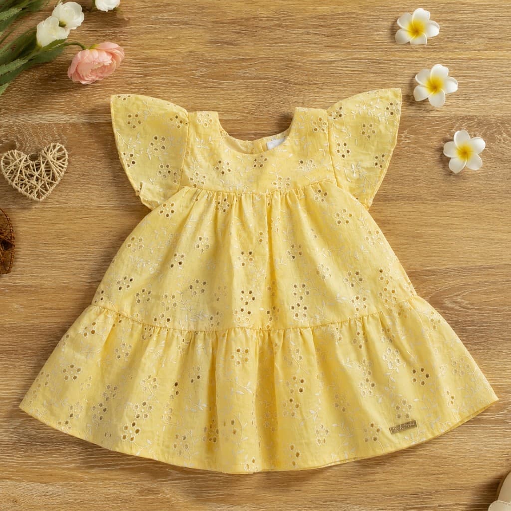 Vestido de Princesa Bebê Menina Florzinha Leve Confortável Casual 100% Algodão 6 a 12 Meses
