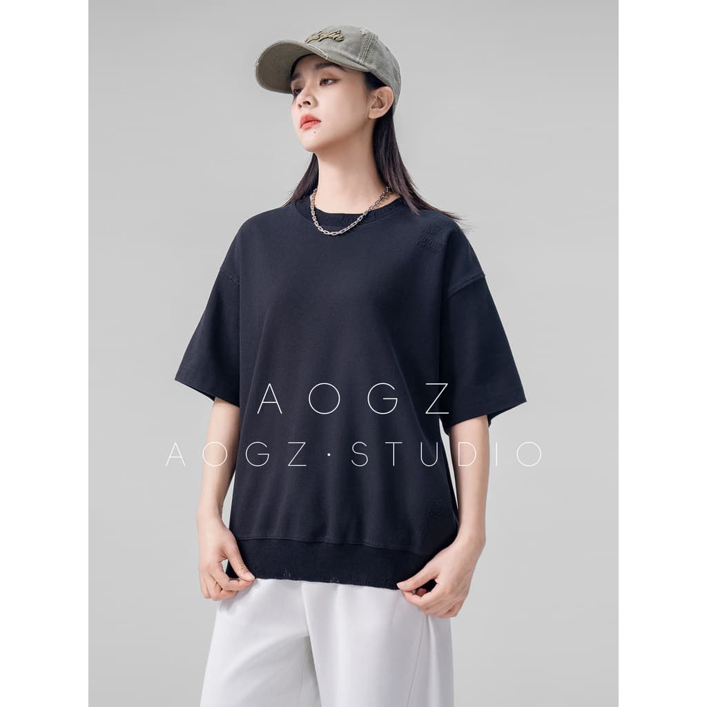 AOGZ pesado luz luxo de manga curta roupas de verão dos homens camiseta americana casal usar solto tamanho grande em tor