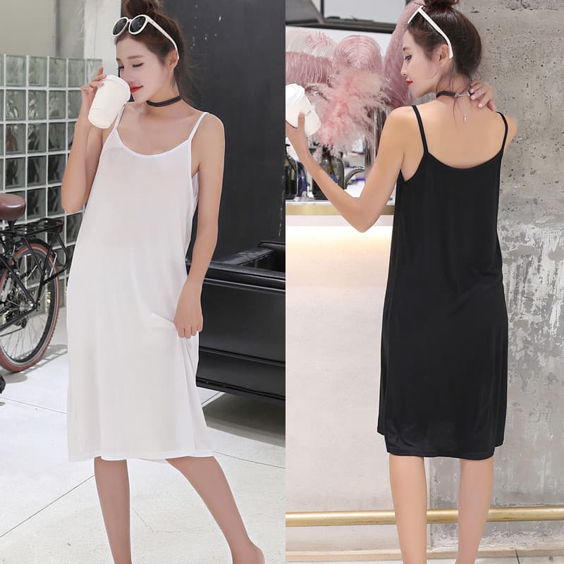 Outono verão novo estilo de comprimento médio alça interna estilingue vestido Modal colete saia camisa de fundo feminina