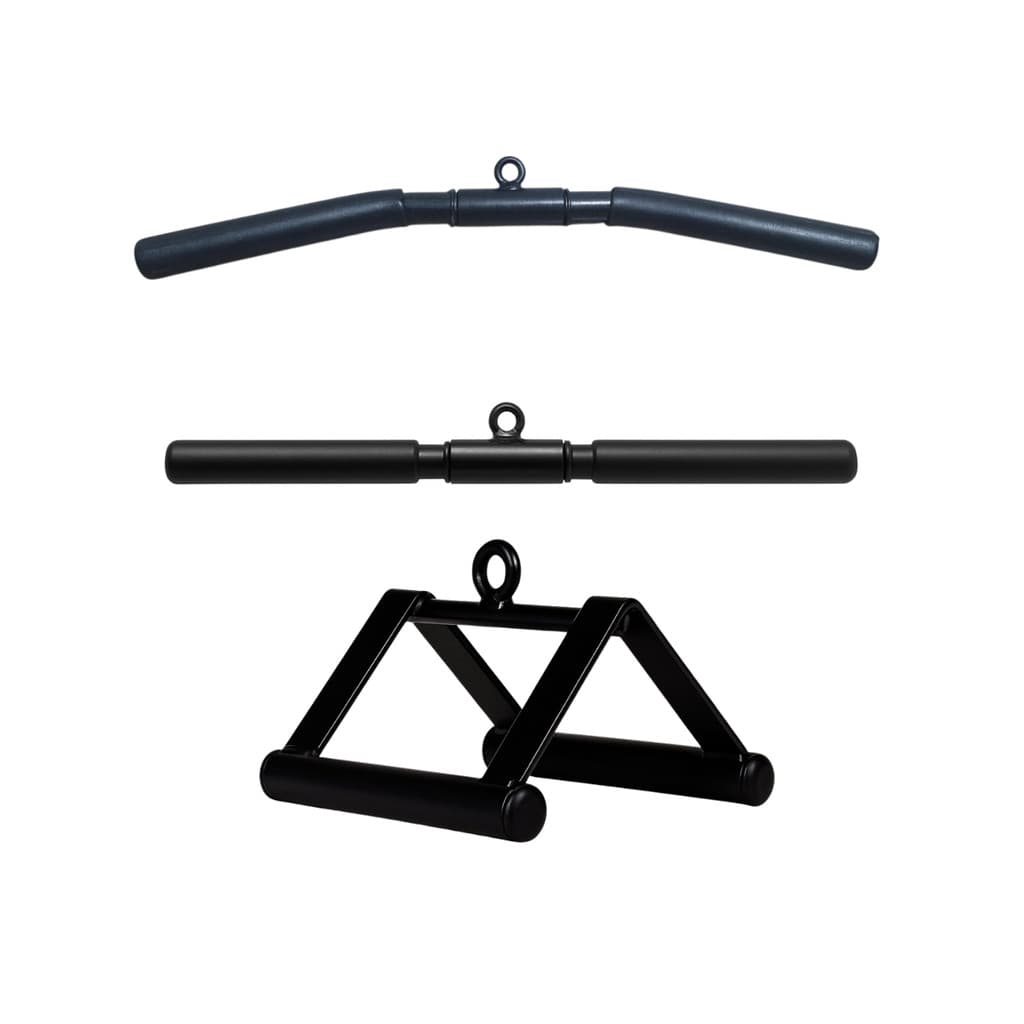 Kit Puxador Barra Reta + Puxador Barra Curva Giratório + Triângulo Pulley  Academia Musculação