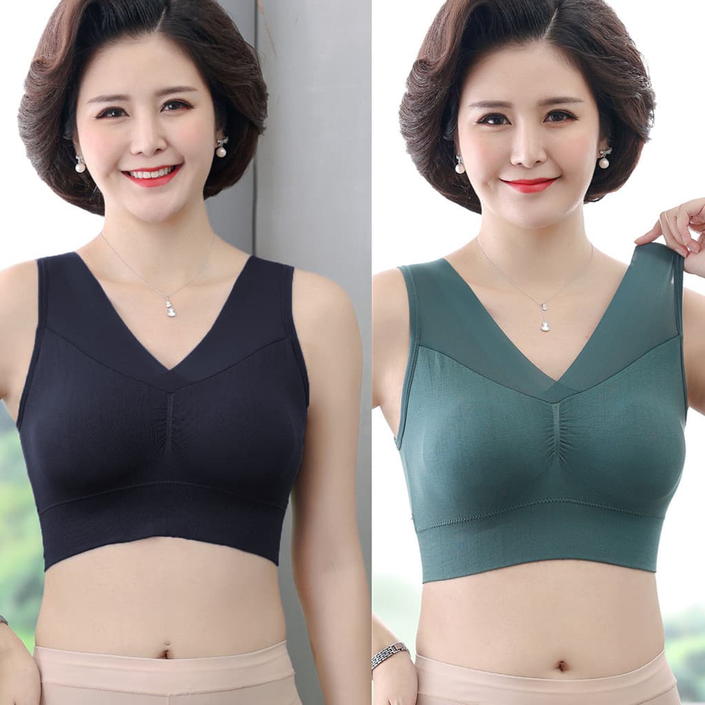 Mãe roupas de meia-idade idosos colete estilo fino roupa interior esportiva feminina sem fio sem costura sutiã mãe seios