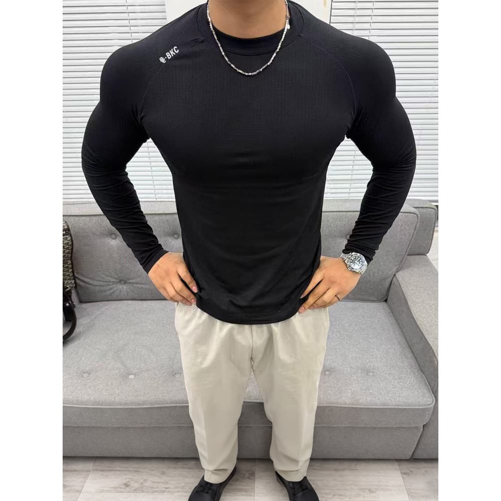 BKC Icebreaker esportes Fitness manga comprida camiseta masculina de secagem rápida camisa de fundo de alta elasticidade