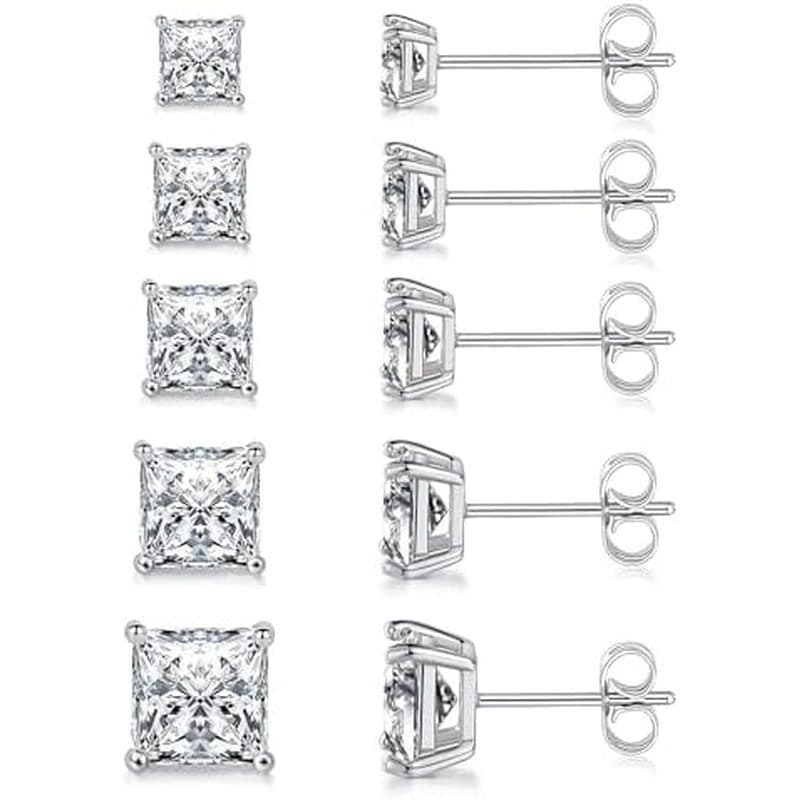 Conjunto De 5 Pares De Brincos Quadrados MDFUN Para Mulheres Hipoalergênicos Ouro Branco 18K/Amarelo Rosa Banhado A Prin