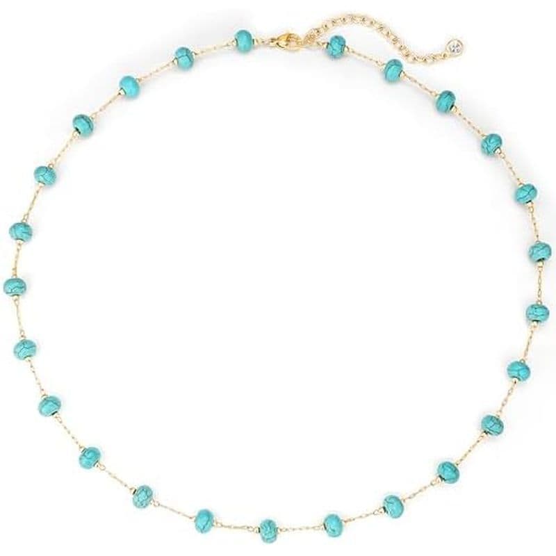 Colar Turquesa Criado Para Mulheres 14K Banhado A Ouro Frisado Coração Gargantilha Boho Colares Feitos À Mão Praia Verão