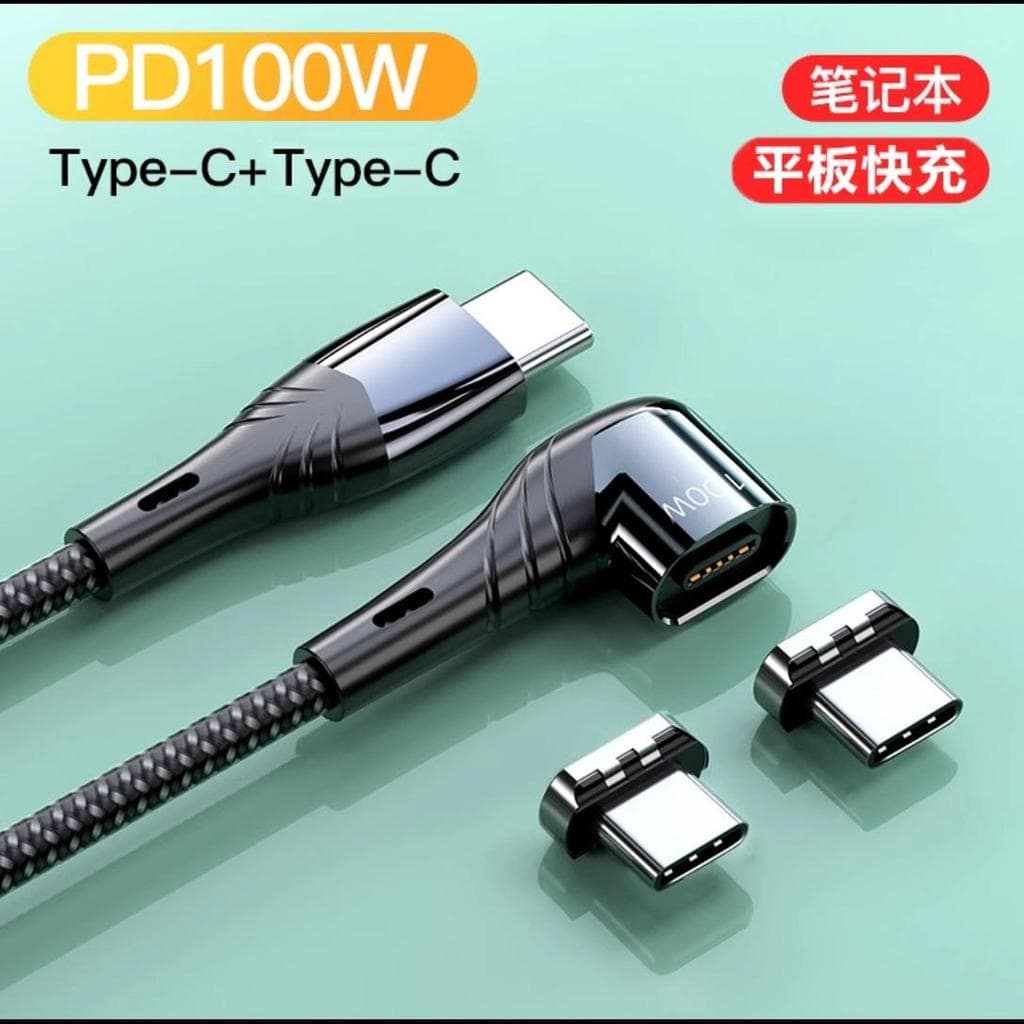 Cabo de dados magnético 5A Putton 100W Dual Type-C Head Computer PD Carga rápida adequada para Laptop Apple Huawei Xiaom