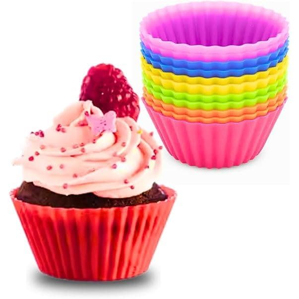 Kit 12 Formas de Silicone para Cupcake, Muffin, Bolinho, Assadeira, Air Fryer, Cores Variadas, Resistente a Temperatura