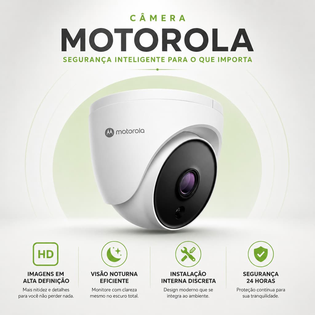 Câmera de Segurança Dome Interna Motorola Full HD 2MP 4 em 1 IR 20m Lente 2.8mm MTADP022603