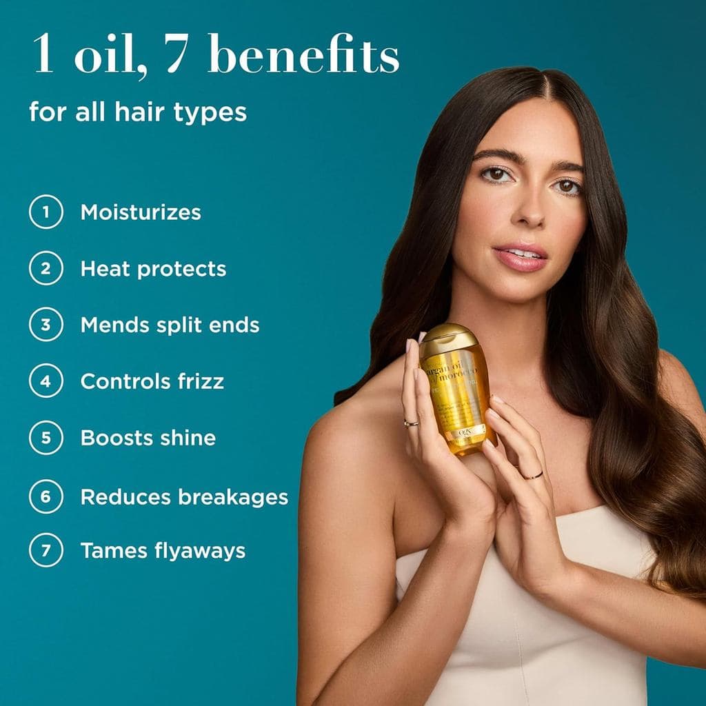 OGXRenewing+Óleo de Argan do Marrocos, Óleo de Argan Prensado a Frio para Tratamento Capilar e Brilho, Óleo Hidratante e