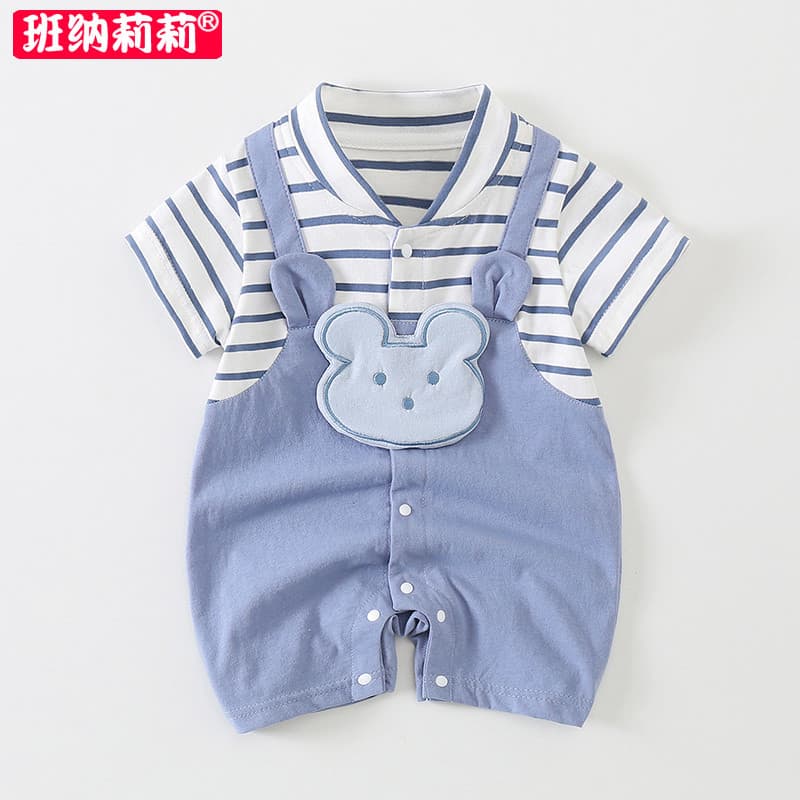 Super bonito bebê de manga curta Bodysuit bebê recém-nascido verão puro algodão macacão outubro junho verão roupas viril