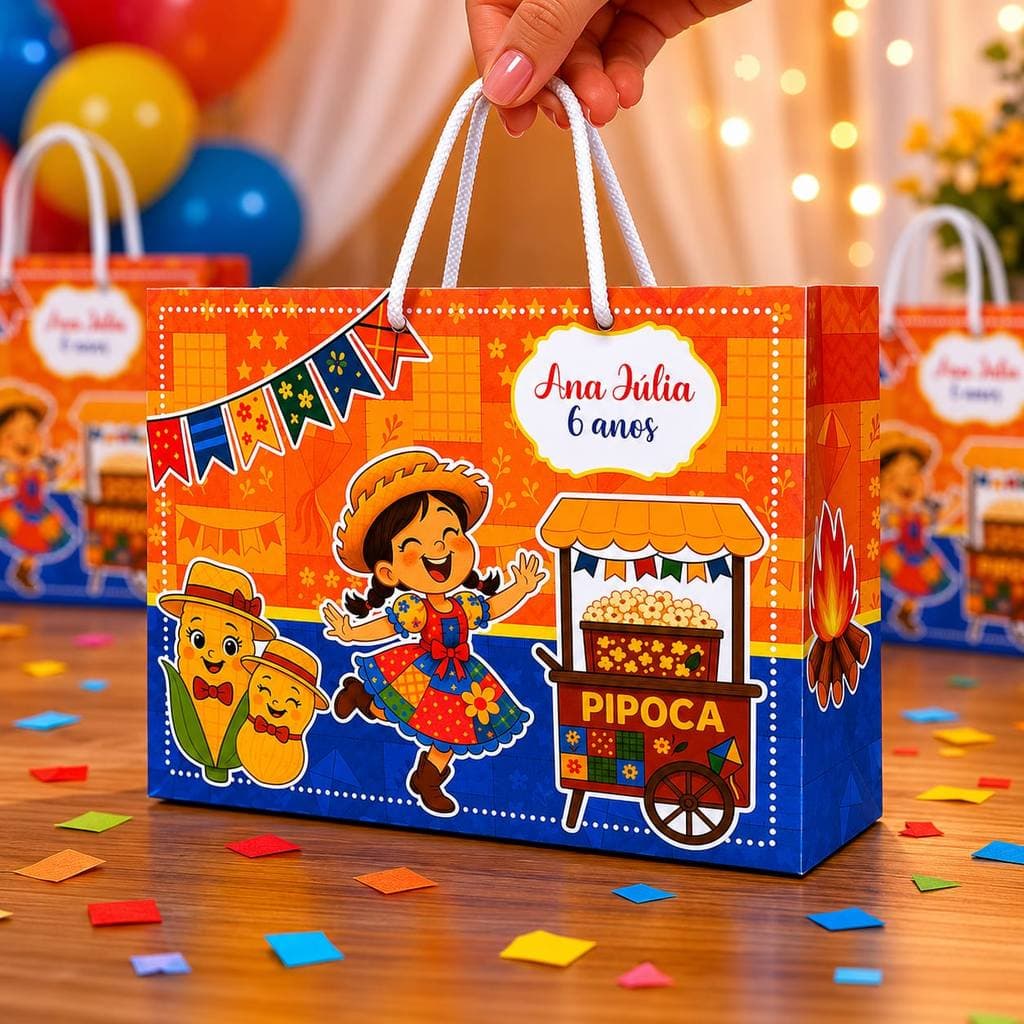 Sacolinhas Personalizadas tema FESTA JUNINA MENINA| Personalizados | Sacola para festas e lembrancinhas | Pegue e monte