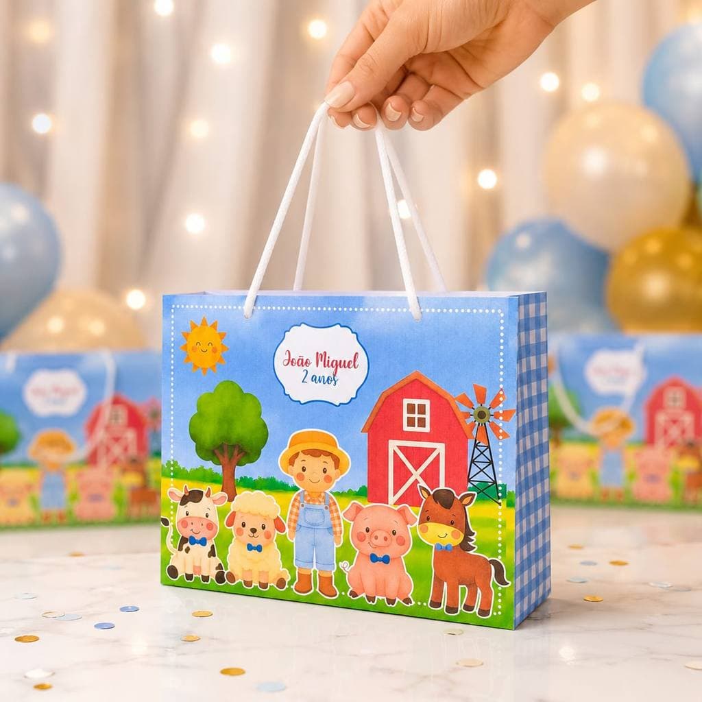 Sacolinha Personalizada Fazendinha Menino | Personalizados de festas | Pegue e monte