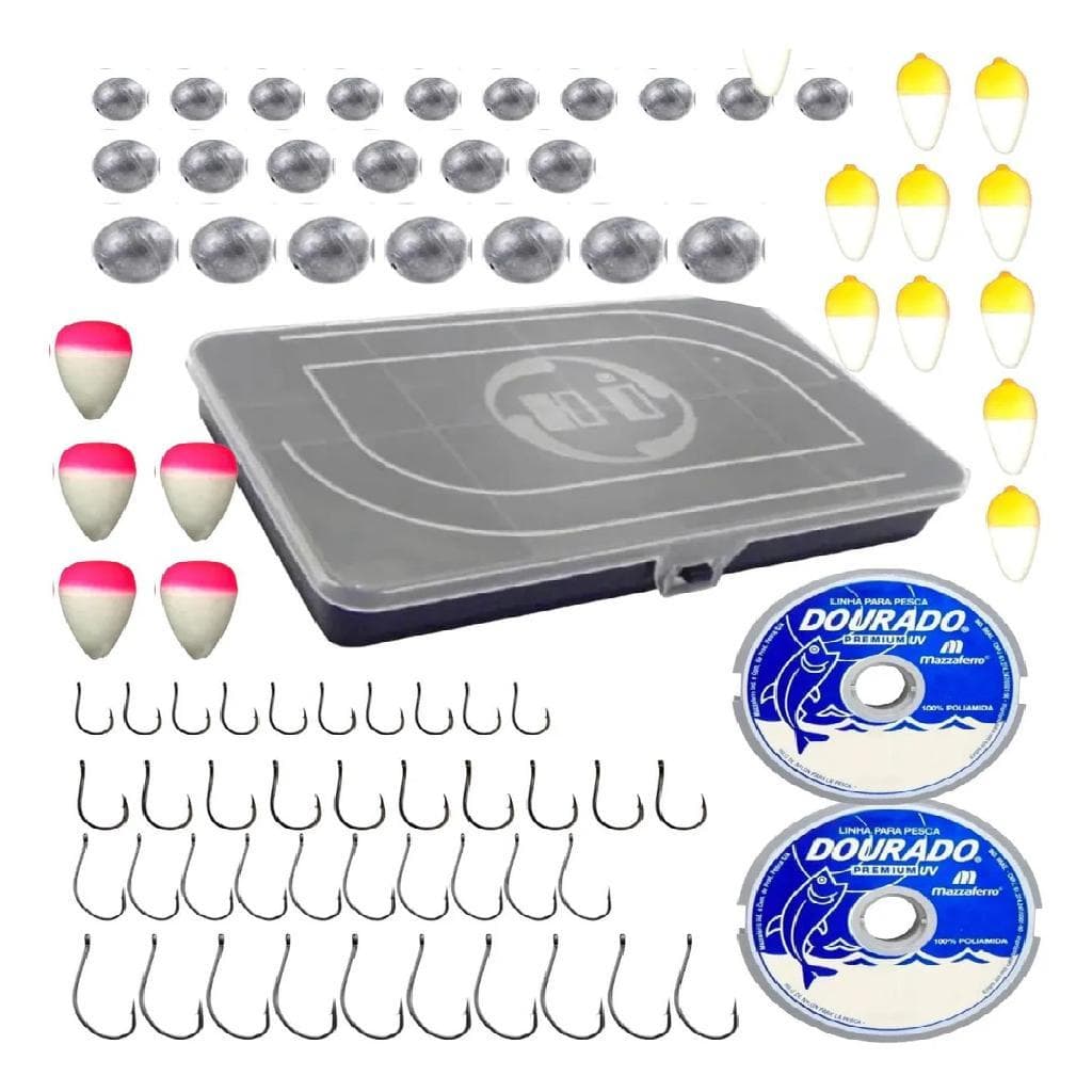 Kit Pesca Estojo Anzol Boia Linha Chumbada 81 Pcs Relopesca