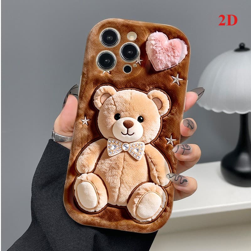 Capa De Strass De Urso De Pelúcia 2D Para iPhone 15 14 16 Plus 17 13 12 11 Pro Max Xr