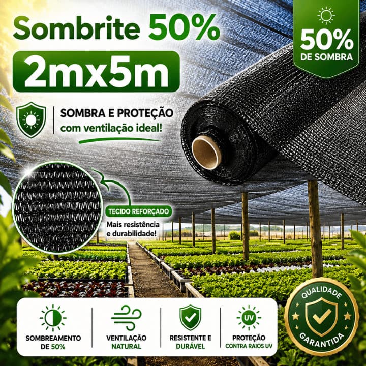 Sombrite 50% 2x5m tela sombreamento para horta jardim orquidario viveiro estufa