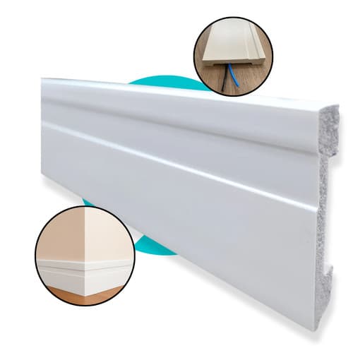 Kit Rodapé Frisado Barra 1m Em Poliestireno 15cm Com 15 Unidades Função Passa Fio - 15 Metros