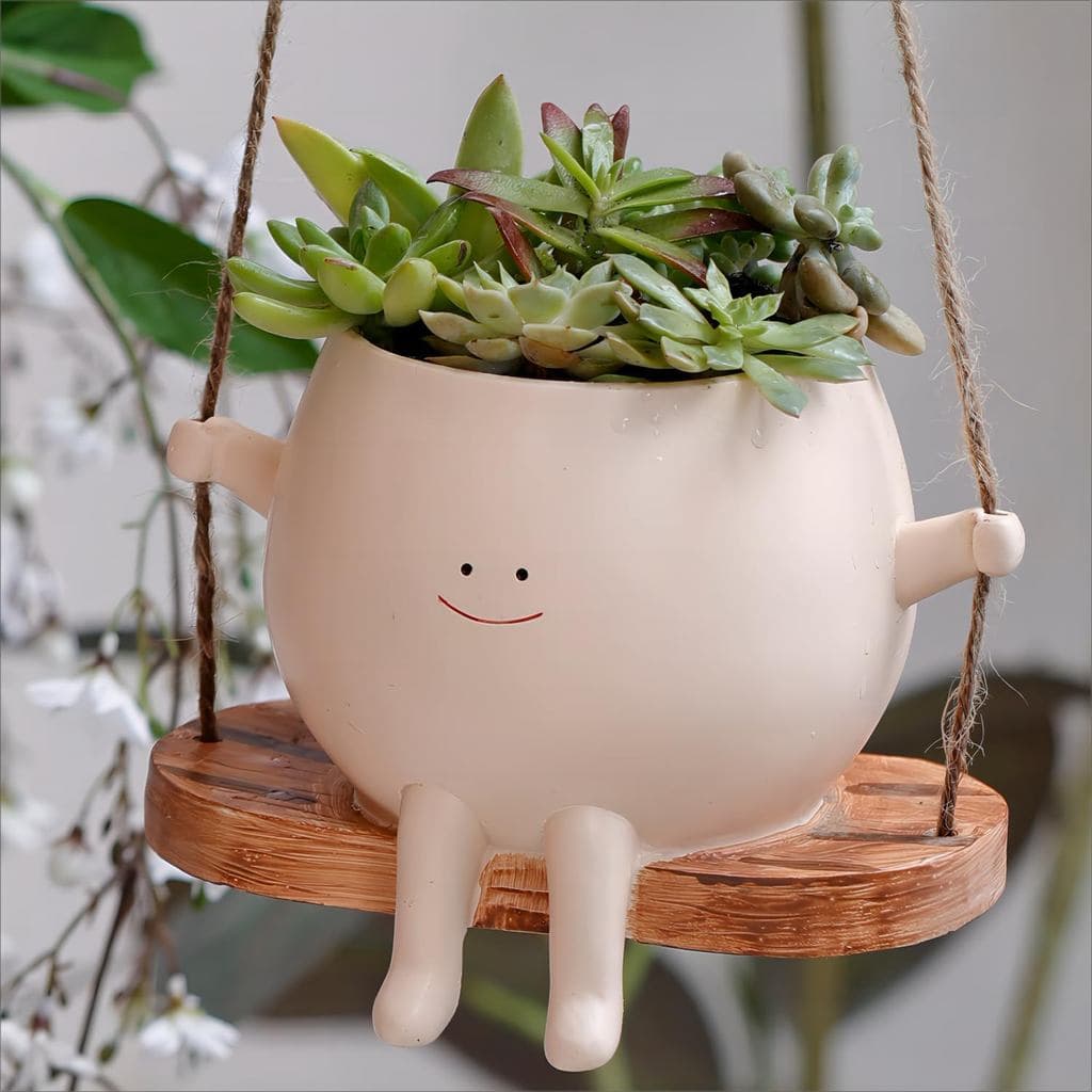 Vaso Suspenso com Rosto Sorridente Balançante, Vasos de Plantas Suspensos para Plantas de Interior e Exterior, Suporte S
