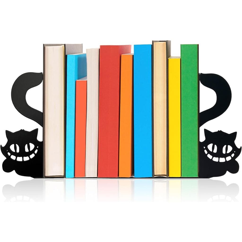 Suportes de Livros de Metal com Gato Engraçado, Gato de Cheshire Espiando, para Prateleiras, Design Fofo do Gato de Ches