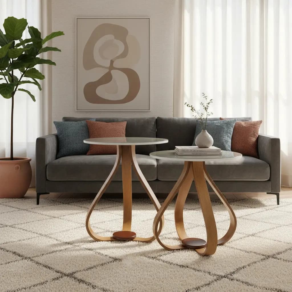 Conjunto Mesa Canto Lateral Decorativa Kit com Duas Mesinhas Cor Off Cebola