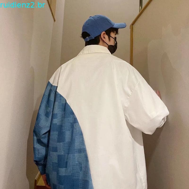 Csa Patchwork masculina de manga curta estilo Hong Kong Design Top moderno