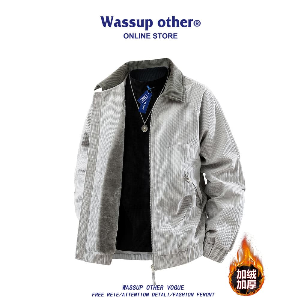 WASSUP OUTRO Americano Falso Forro de Lã de Duas Peças Engrossado Macacão Jaqueta Homens Casal de Inverno Jaqueta Plus S