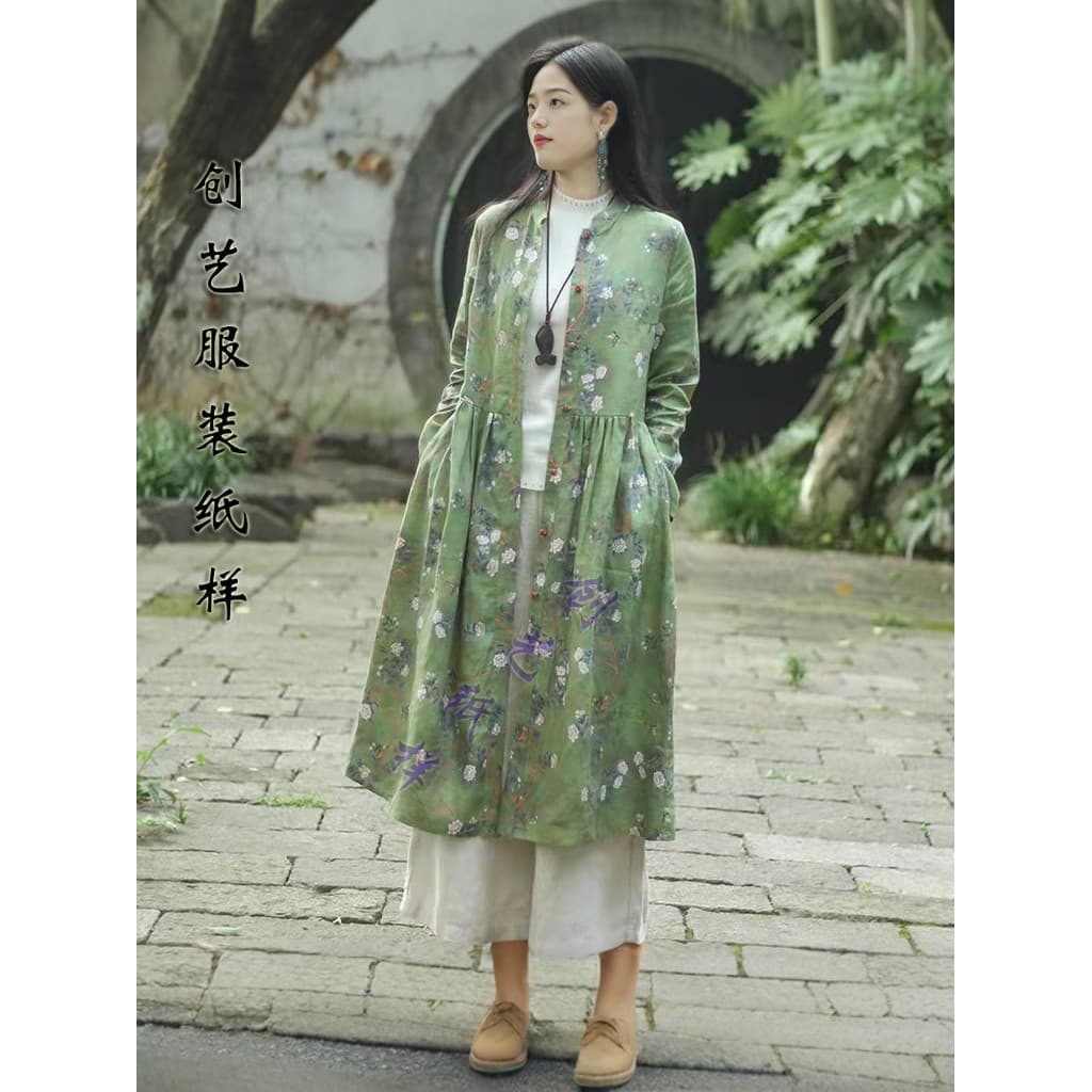 Padrão de alfaiataria Q209 linho vestido solto Retro camisa saia outono feminino grande balanço saia roupas padrão