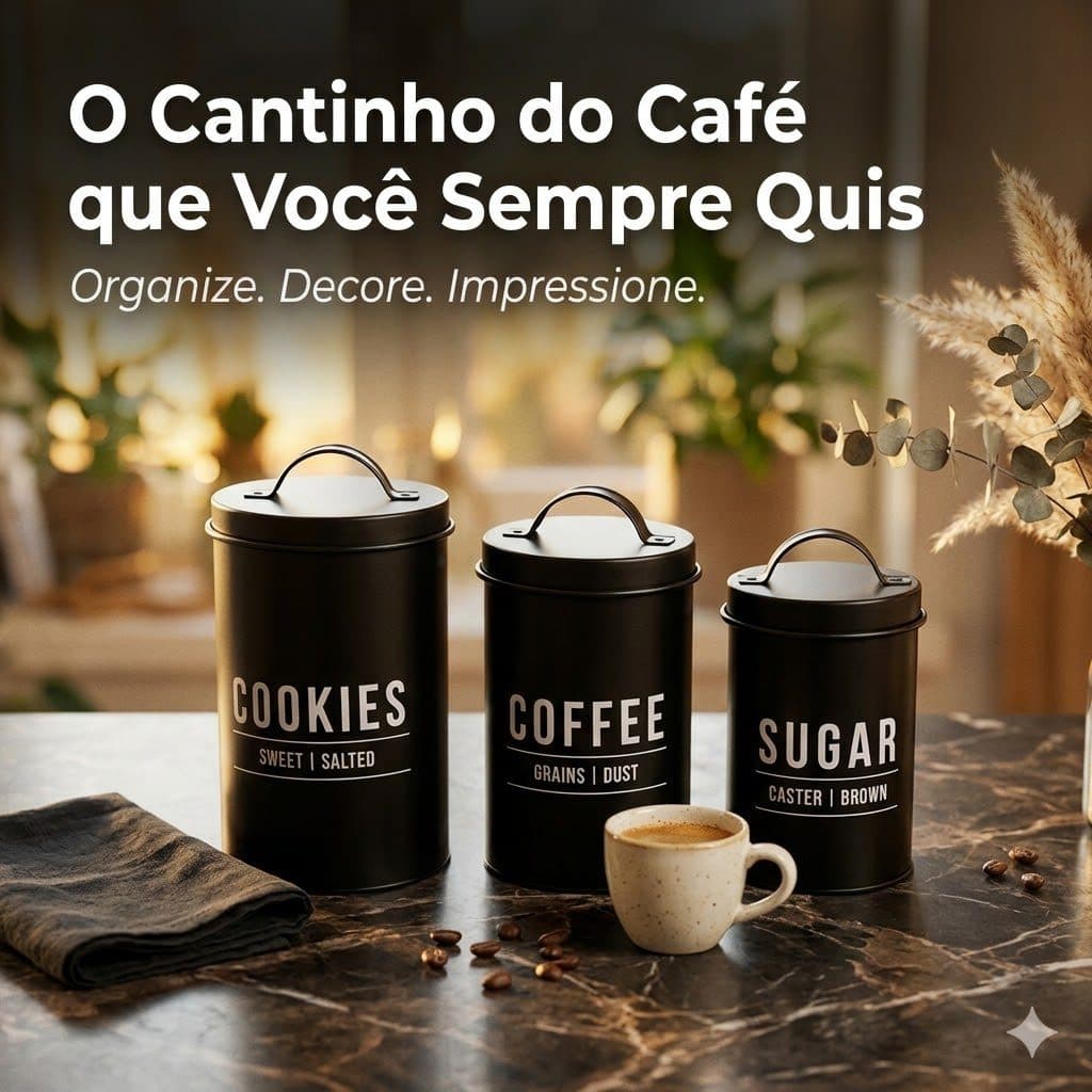 Conjunto Jogo Potes Lata Aço Porta Mantimentos Açúcar & Café 1,7L 900ml 3,1L