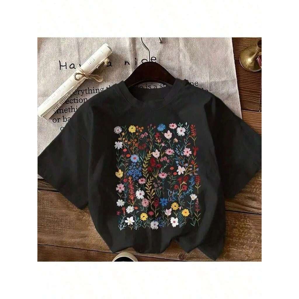 Camiseta Unissex Flowers Floral Cute Aesthetic Moda Maligu .