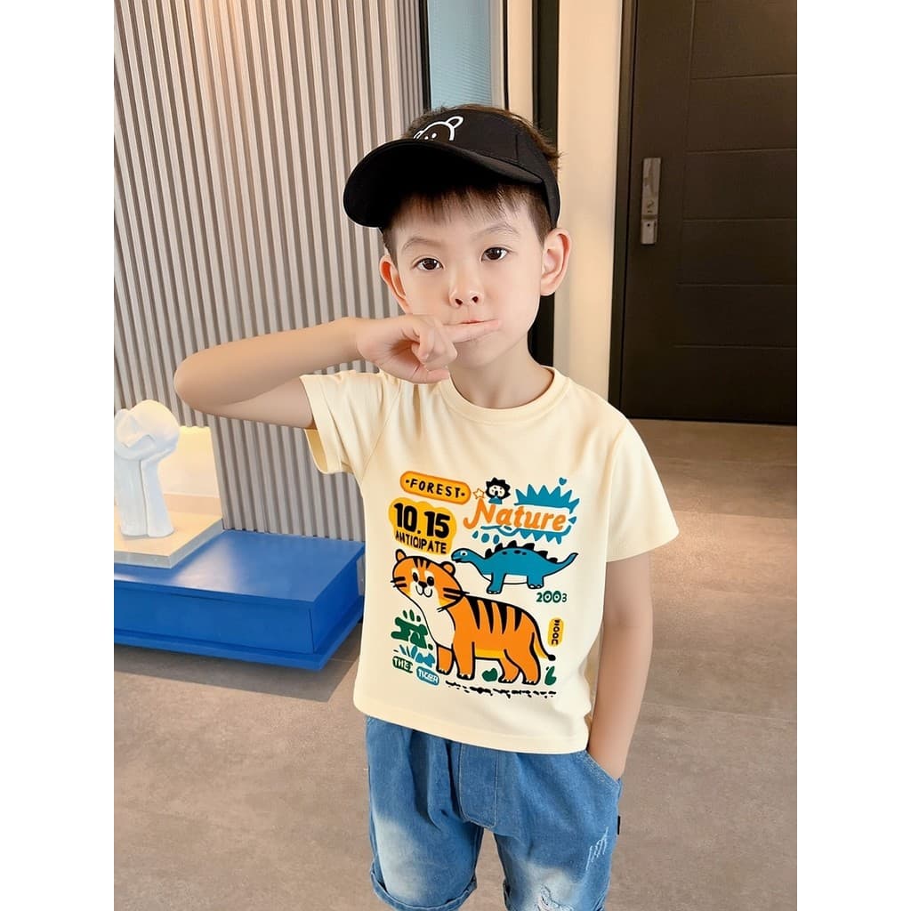 Roupas infantis de comércio exterior europeu americano versão coreana 2026 verão novo estilo menino camiseta de manga cu