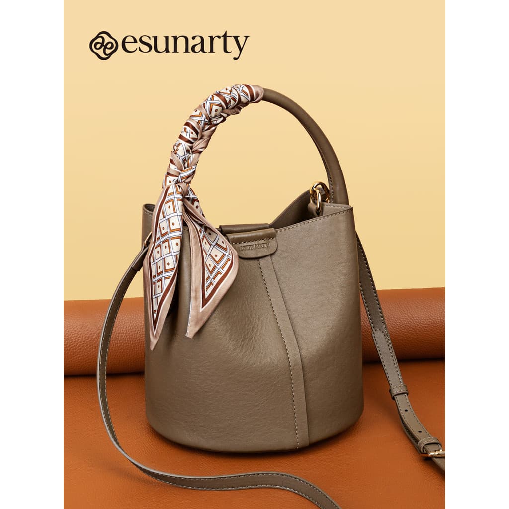 Bolsa balde feminina de couro genuíno 2026 novo estilo nicho High-End bolsa de grande capacidade cesta de vegetais femin