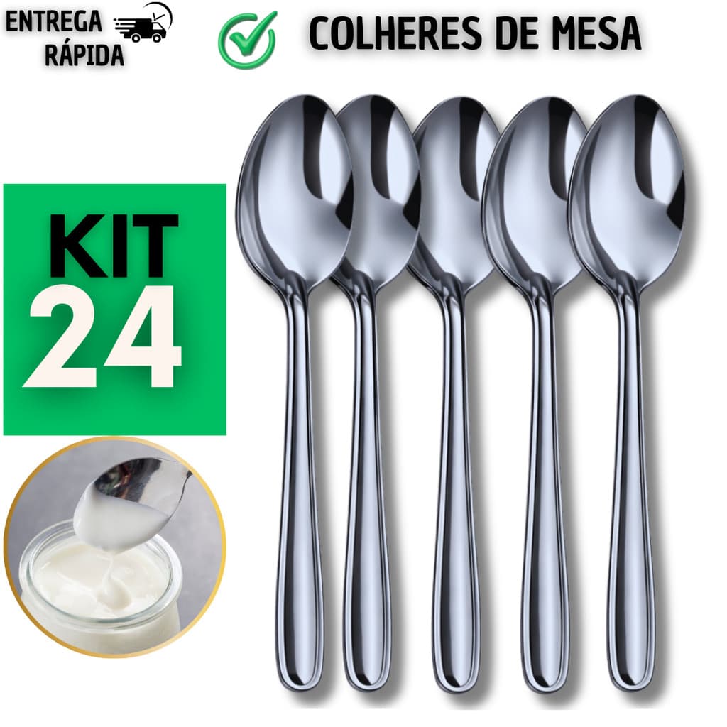 Jogo Colher de Mesa Sopa Caldos em aço inox talher para Casa Cozinha Restaurante Buffet Bar