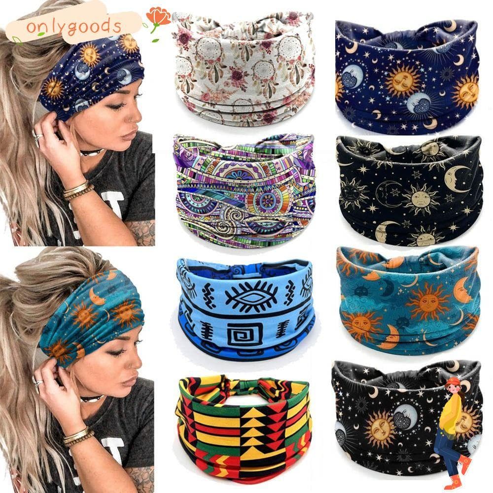 OYY Turbante , Faixa De Cabeça Larga Com Nó Vintage Estampa De Flores , Boho , Aba , Estrela , Lenço Estampado Para Ioga