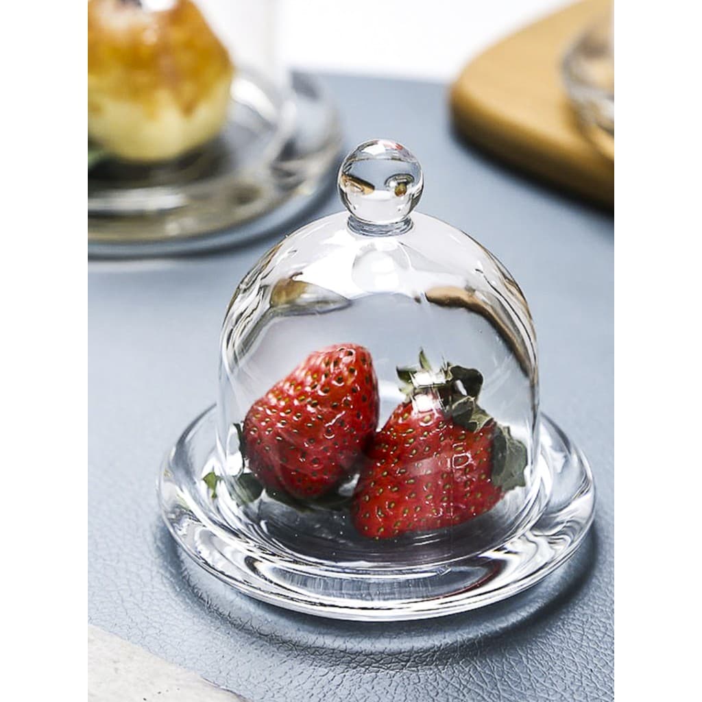 Copo de limão com tampa, tampa de vidro doméstica, prato de degustação de frutas, sobremesa, bolo, placa de exibição com