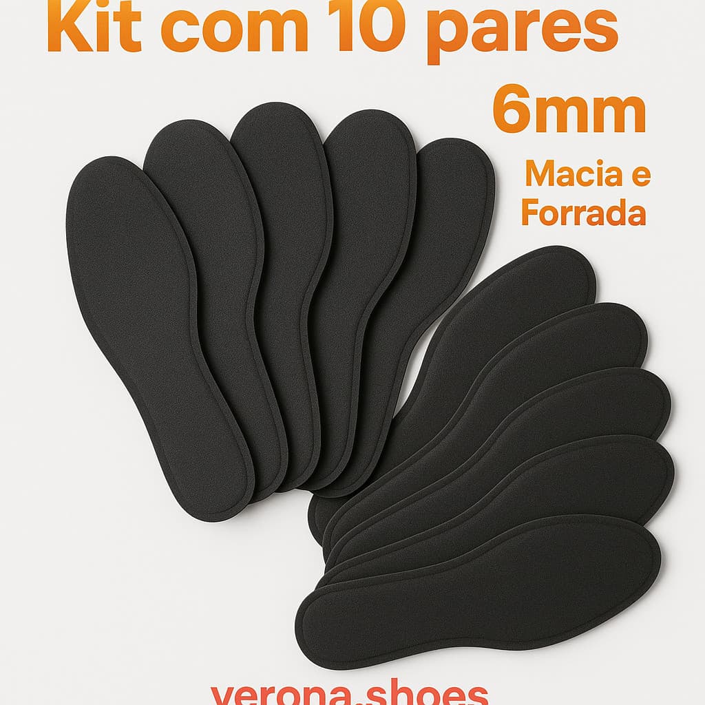 Kit 10 Palmilhas 6 mm para Tênis, Chuteiras e Botas - Ajuste Perfeito