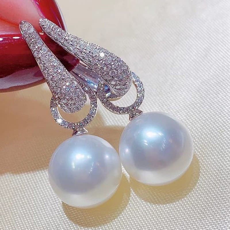 Brincos Simples de Pérola e Zircônia em Prata Esterlina S925, Joias de Moda, Presente para Mulheres TA35