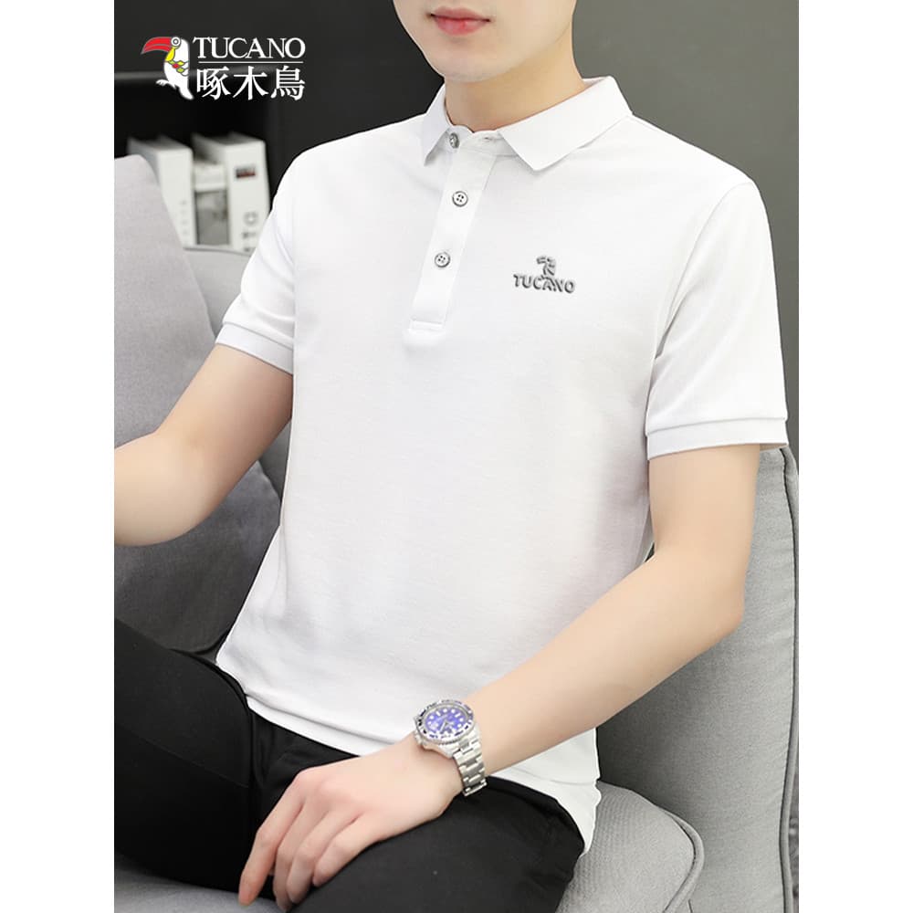 Woodpecker verão camisa POLO masculina lapela manga curta camiseta não-ferro negócios Casual juventude frisado piso algo
