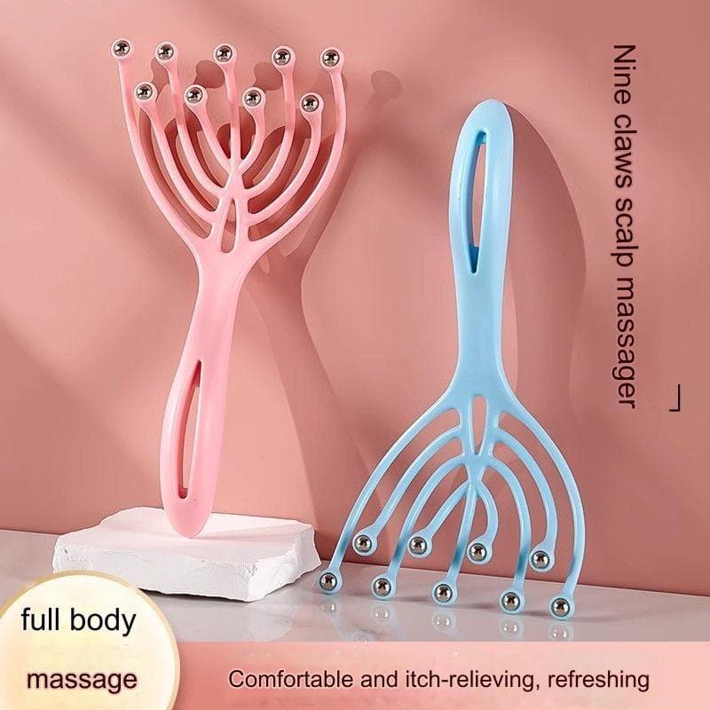 Novo massageador de cabeça portátil, massageador relaxante para o couro cabeludo com nove pontas, pente anti-stress com
