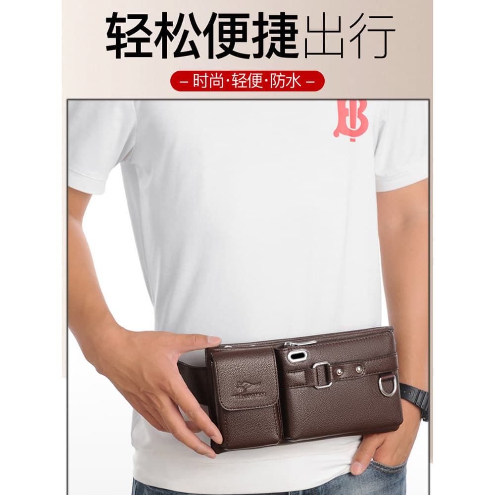 Mike Kangaroo Couro Genuíno Celular Ombro Cintura Casual Bolsa