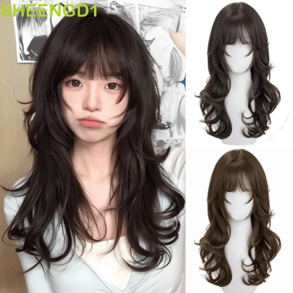 SHEENGD1 Peruca Cosplay Com Franja , Perucas Sintéticas De Cabelo Longo Encaracolado Em Camadas Lolita Fofas Naturais