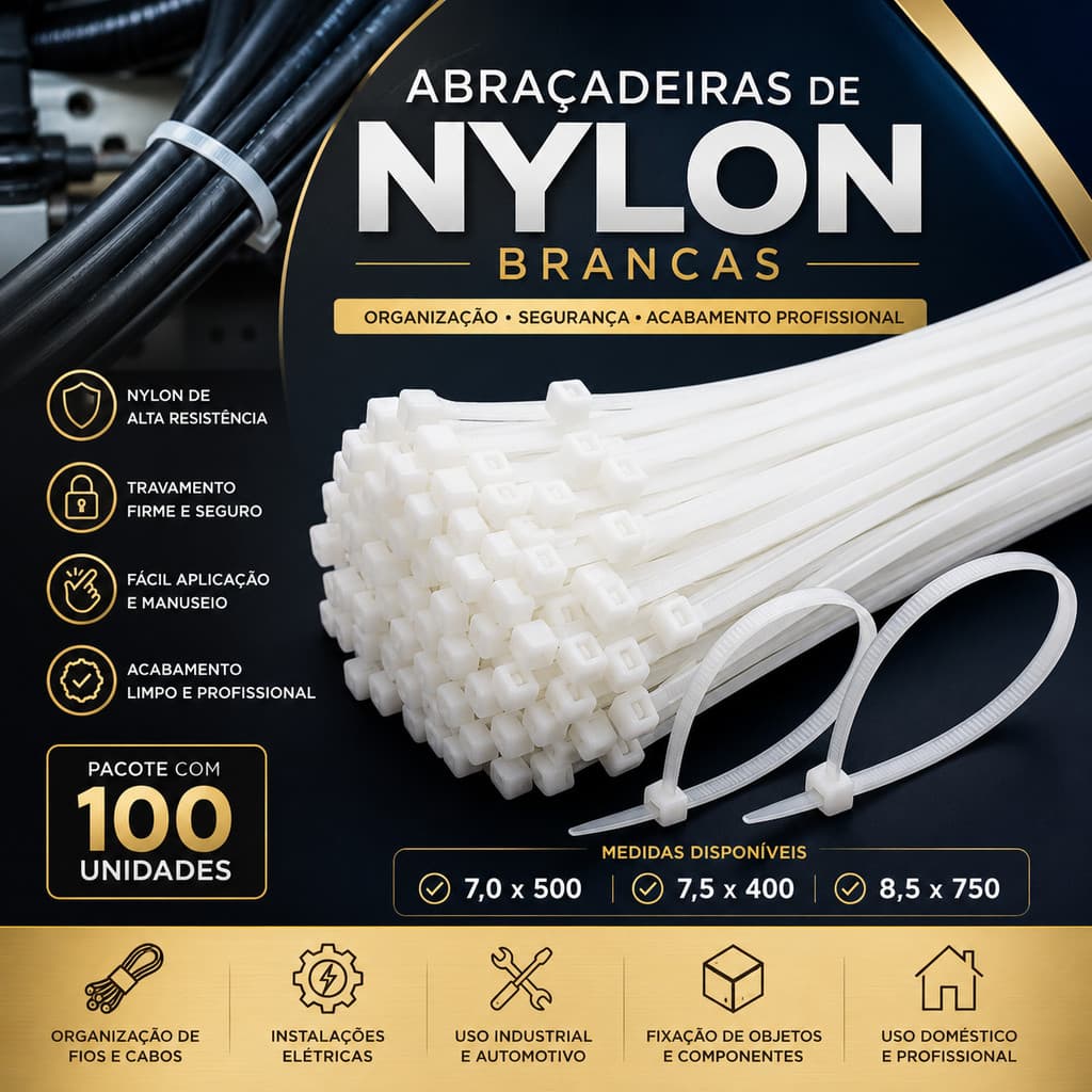 ABRAÇADEIRA DE NYLON BRANCA ENFORCA GATO KIT 100 UNIDADES ALTA RESISTÊNCIA ORGANIZADOR DE FIOS E CABOS TAMANOS DIVERSOS