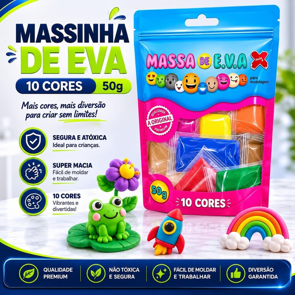 Massa de EVA 10 Cores 50g Atóxica Para Crianças Modelagem Artesanato Escolar