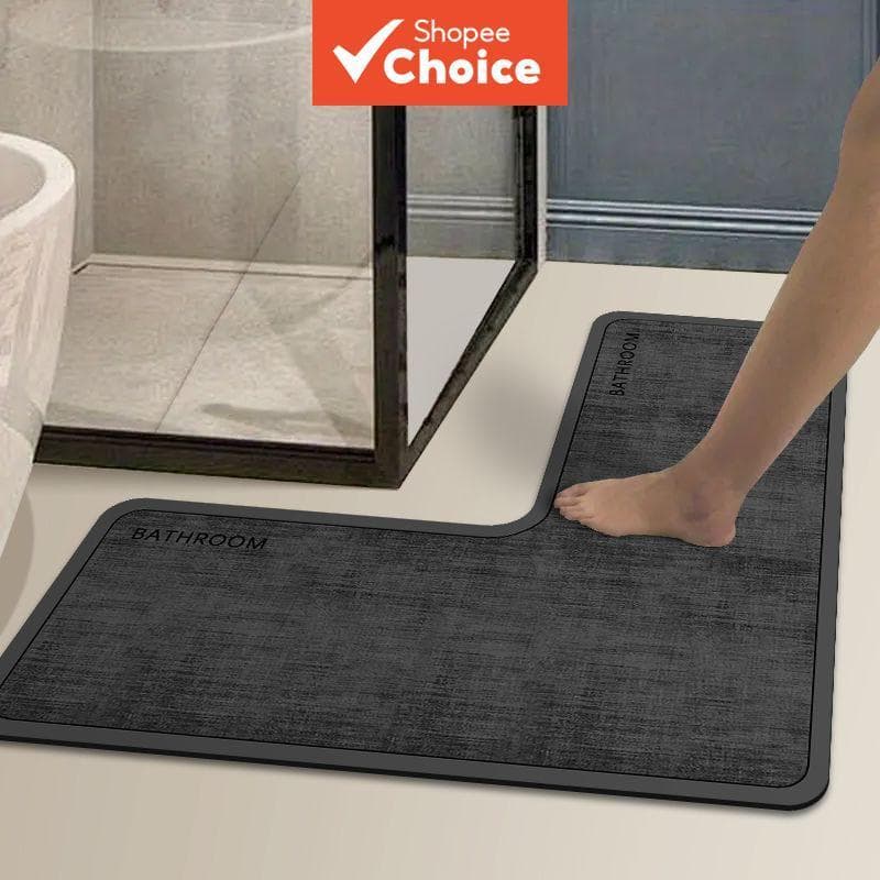 Tapete De Banheiro Estampado Em Terra Diatomácea , Absorvente Forma De L E Antiderrapante Para Entrada De Pés