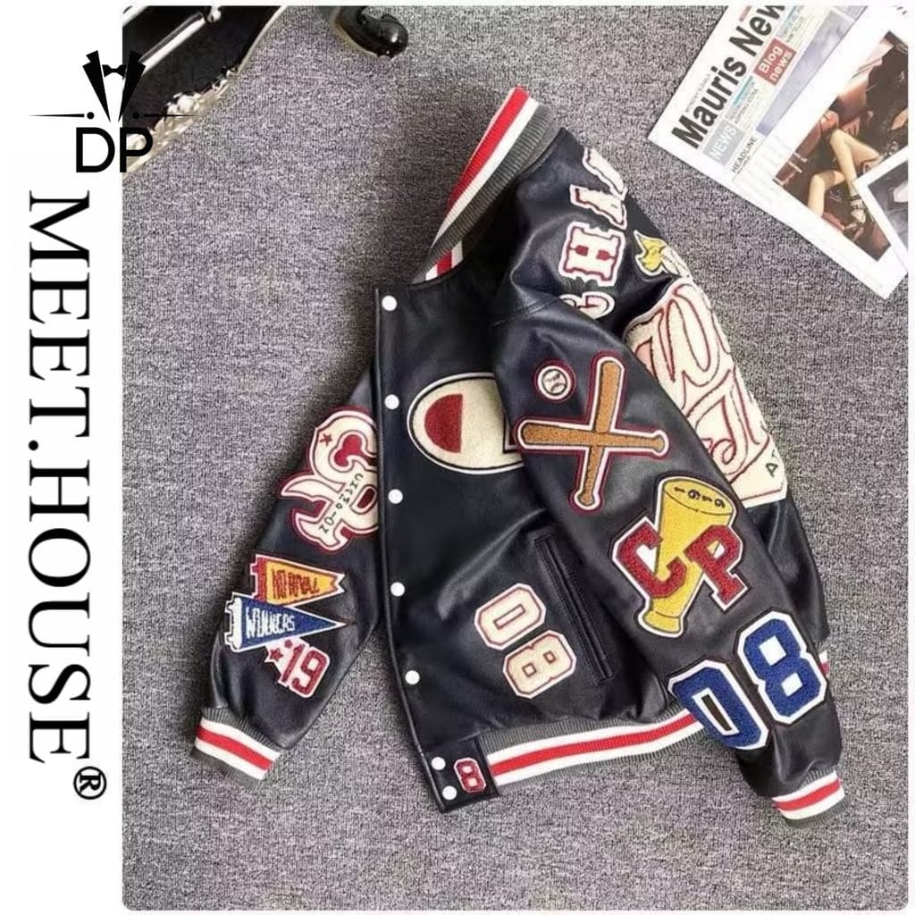 Estilo Hip Hop Carta Bordado Jaqueta De Couro Equitação Para Homens Motocicleta Alta Qualidade Bobber W060 Preto