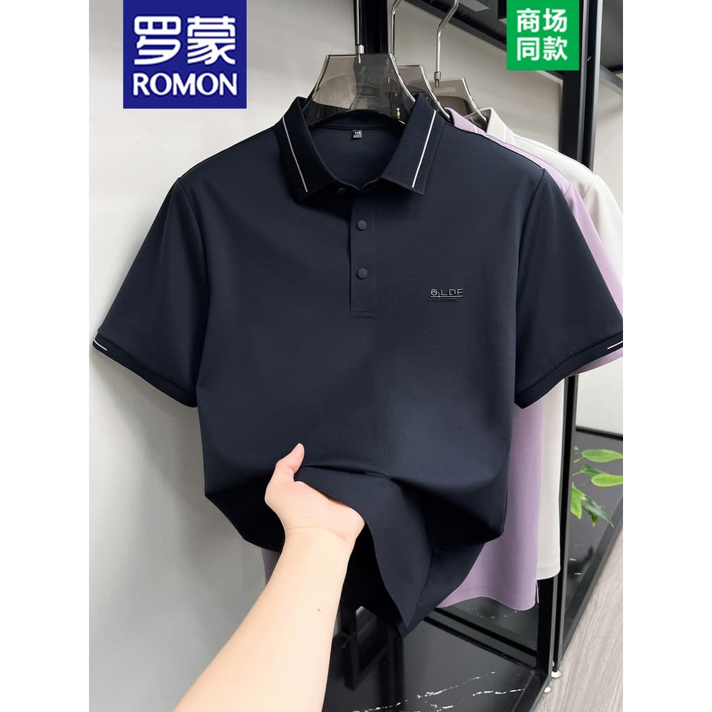 Romon/Romon High-End Genuine Camisa Polo de Manga Curta Masculina Business Casual Lapela Respirável Camiseta de Meia Man
