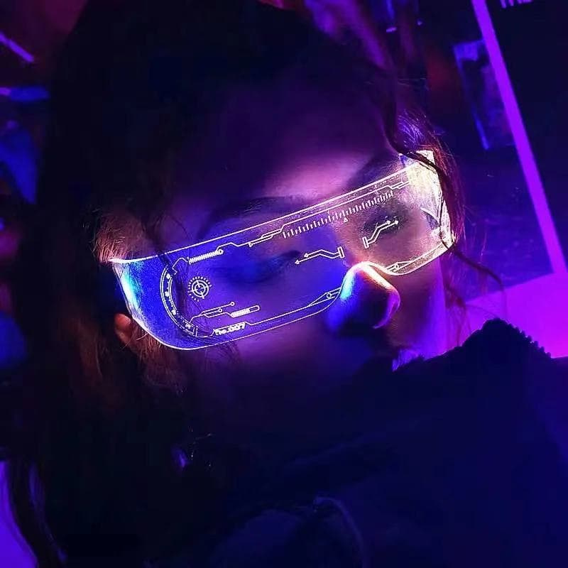 Cyberpunk futuro tecnologia sentido óculos foto na moda das mulheres dos homens adereços de ficção científica LED óculos