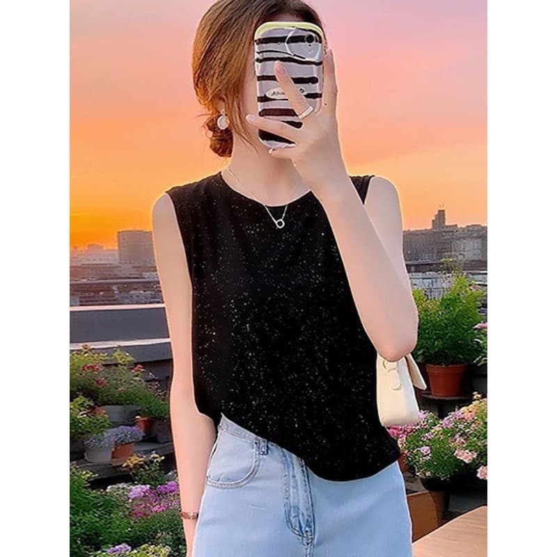 2026 primavera verão novo estilo colete topo Gypsophila moda camisola solta redução de idade sem mangas camisa de fundo
